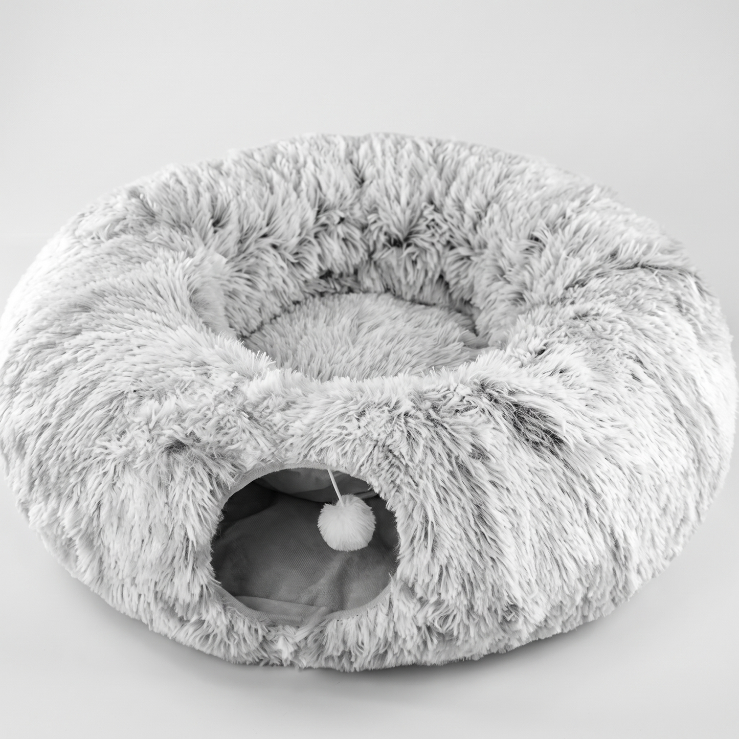 Plush Donut Cat Bed with Play Tunnel