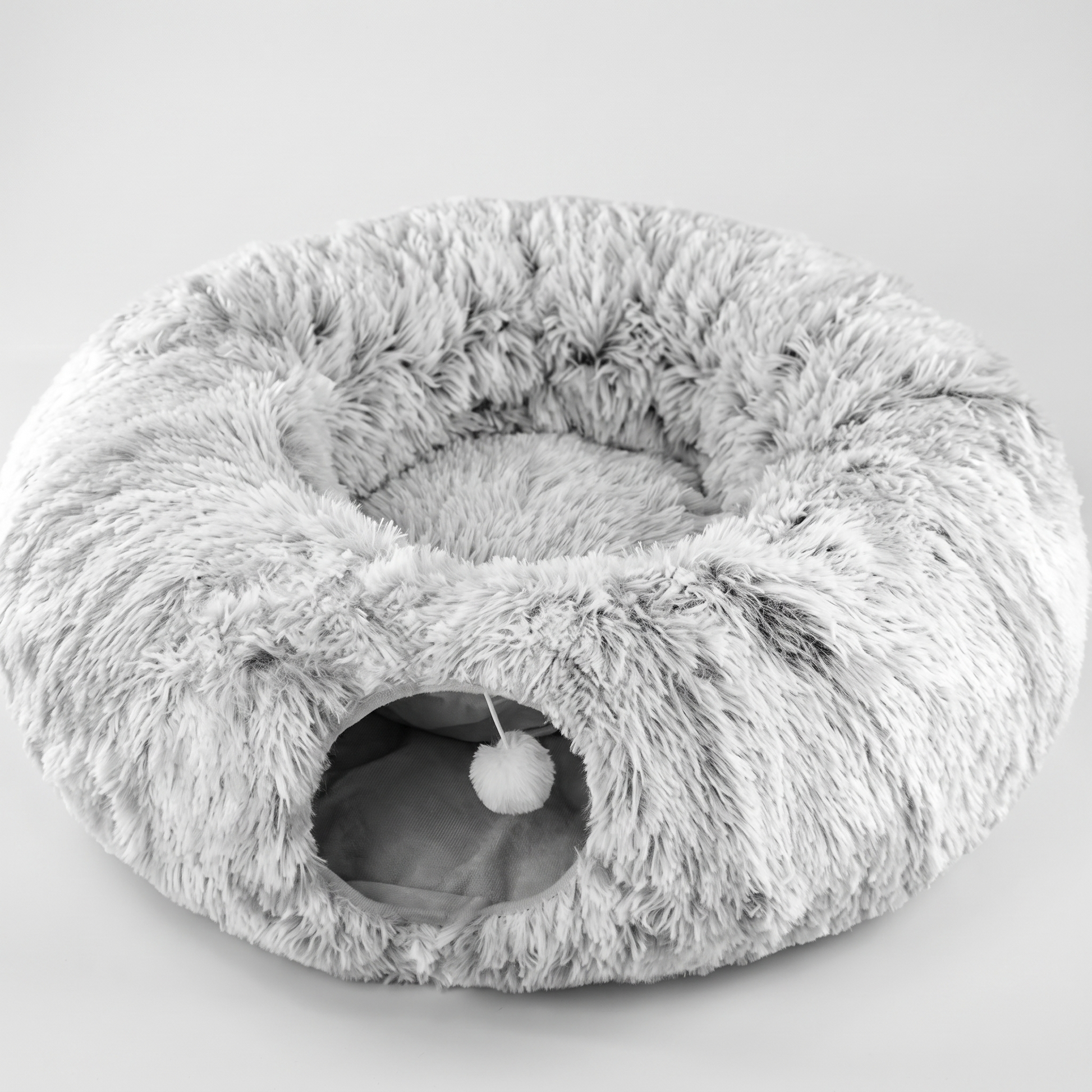 Plush Donut Cat Bed with Play Tunnel
