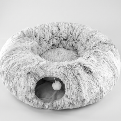 Plush Donut Cat Bed with Play Tunnel