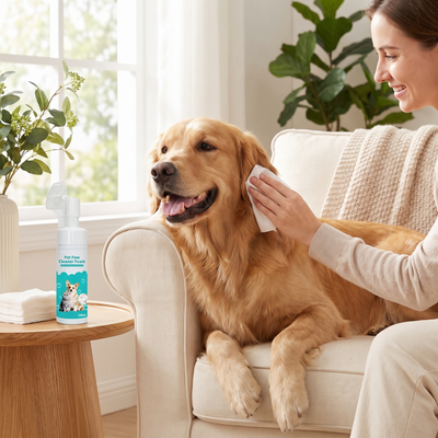 Cleaning a dog's ear with a pet wipe