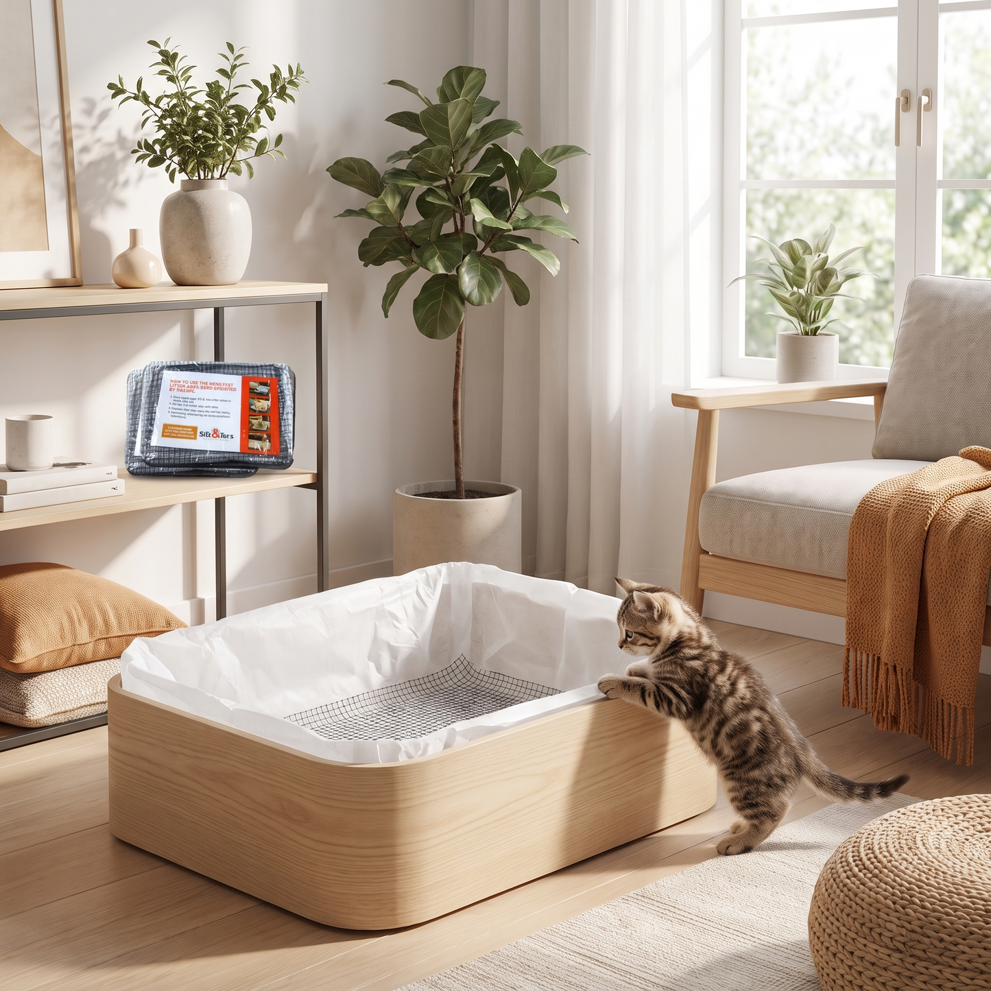 Litter box lined with a disposable liner bag