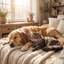 Relaxed dog and cat wearing calming collars