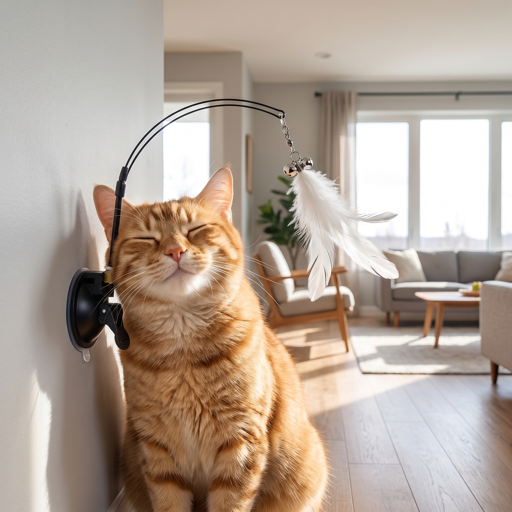 Cat rubbing against wall-mounted self-groomer brush