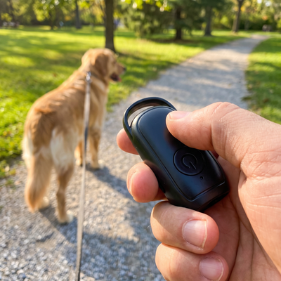 Using the ultrasonic dog training device on a walk
